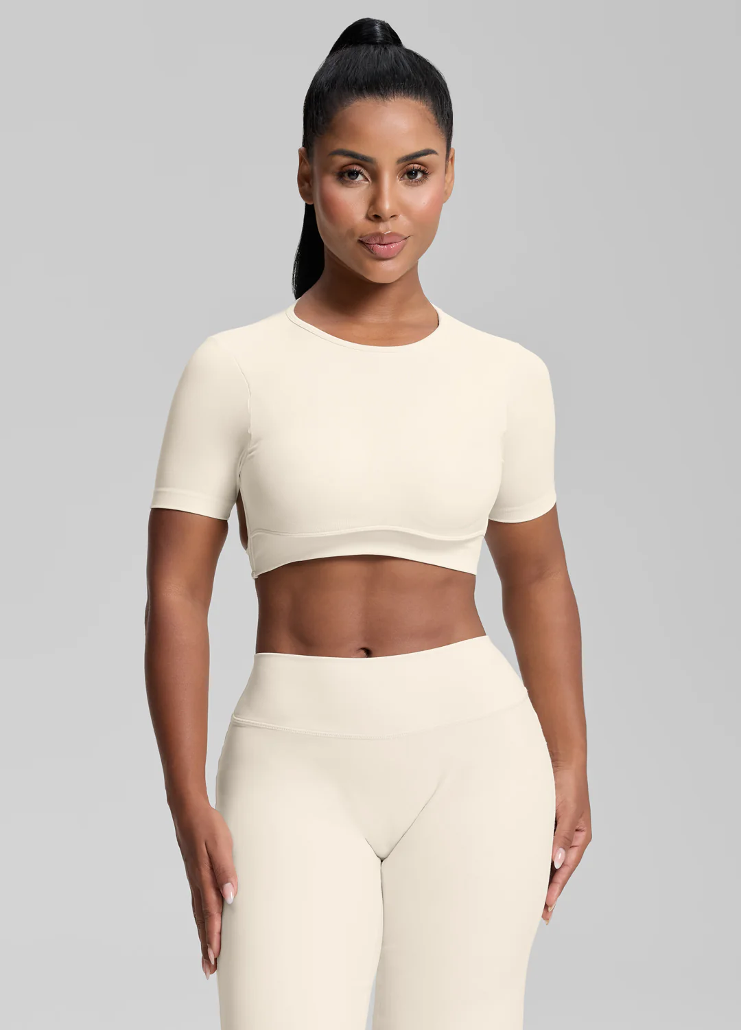 Ultrasculpt Crew Neckline Backless Removable Bra Cups Seamless Crop Top - Image 2