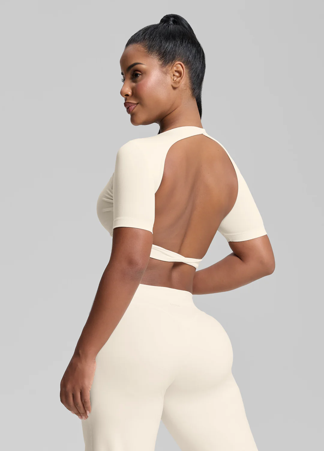 Ultrasculpt Crew Neckline Backless Removable Bra Cups Seamless Crop Top - Image 6