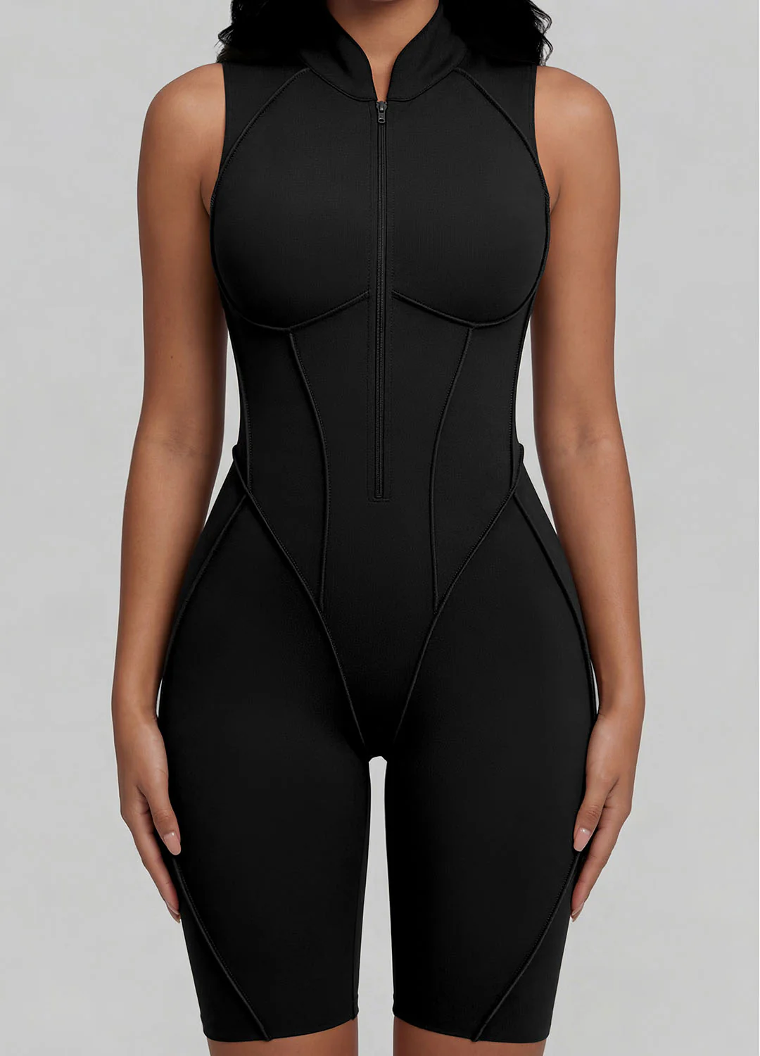 Closed-Back Sleeveless Shorts Catsuit - Image 3