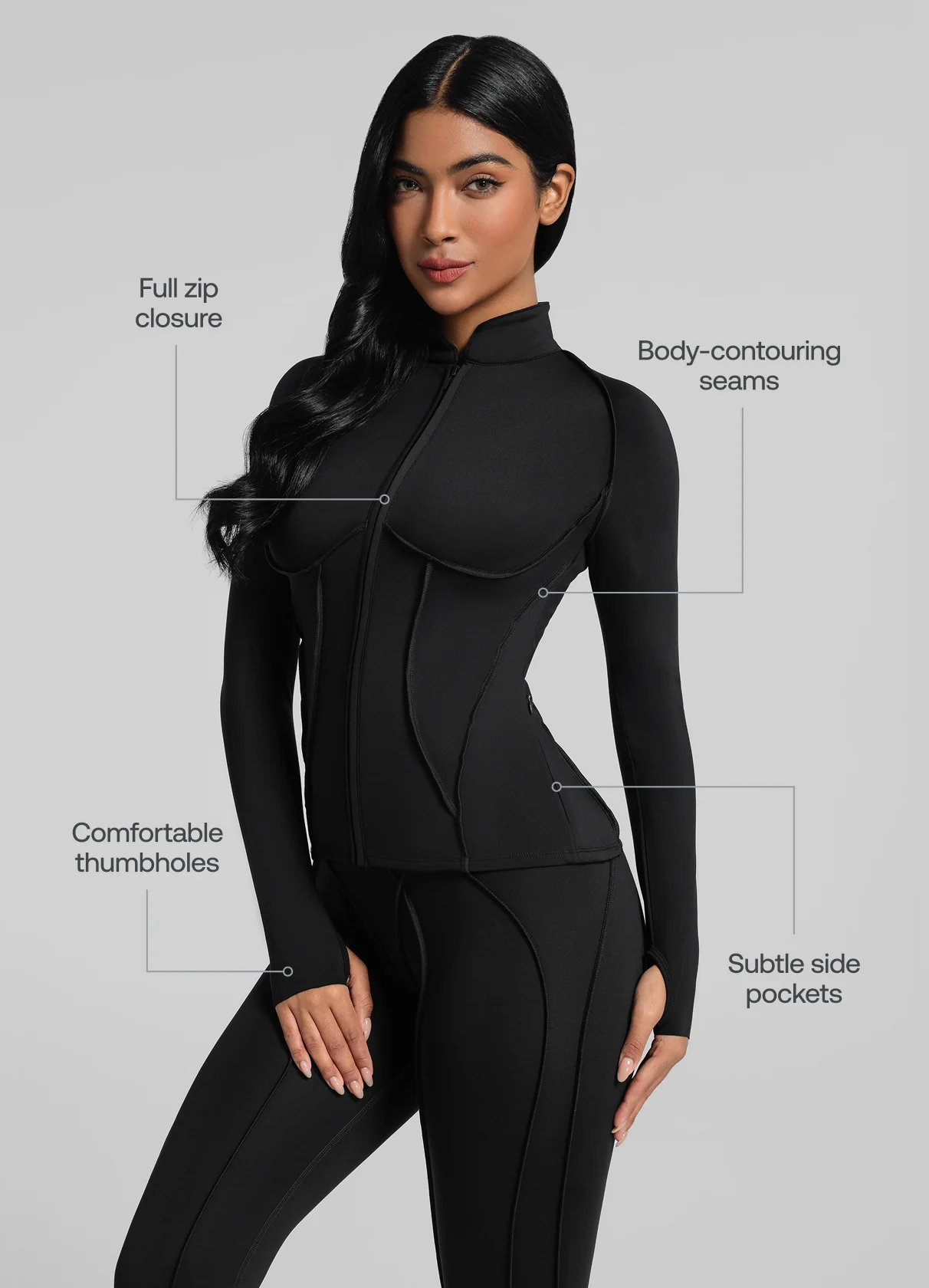 Contour Zip-Up Long Sleeve Top - Image 2