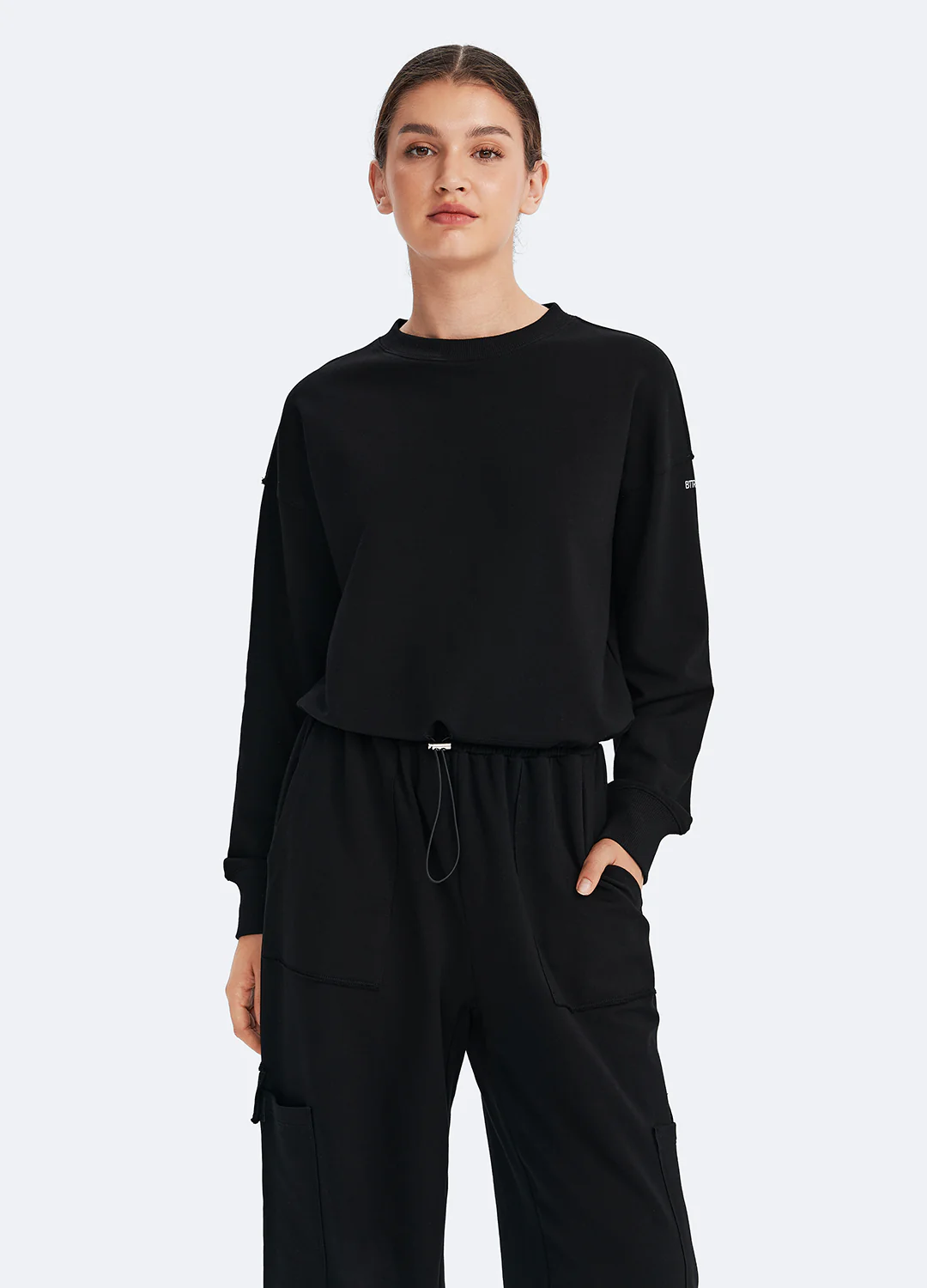 Cropped Sweatshirt with Drawstring - Image 2