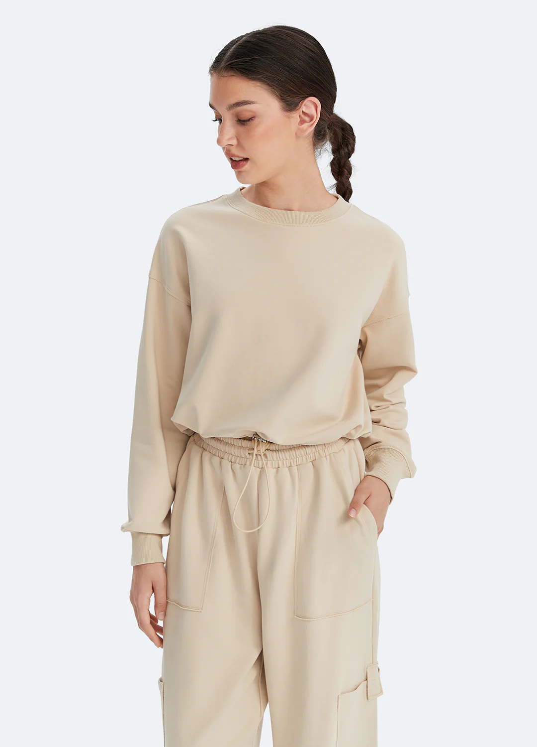 Cropped Sweatshirt with Drawstring - Image 2