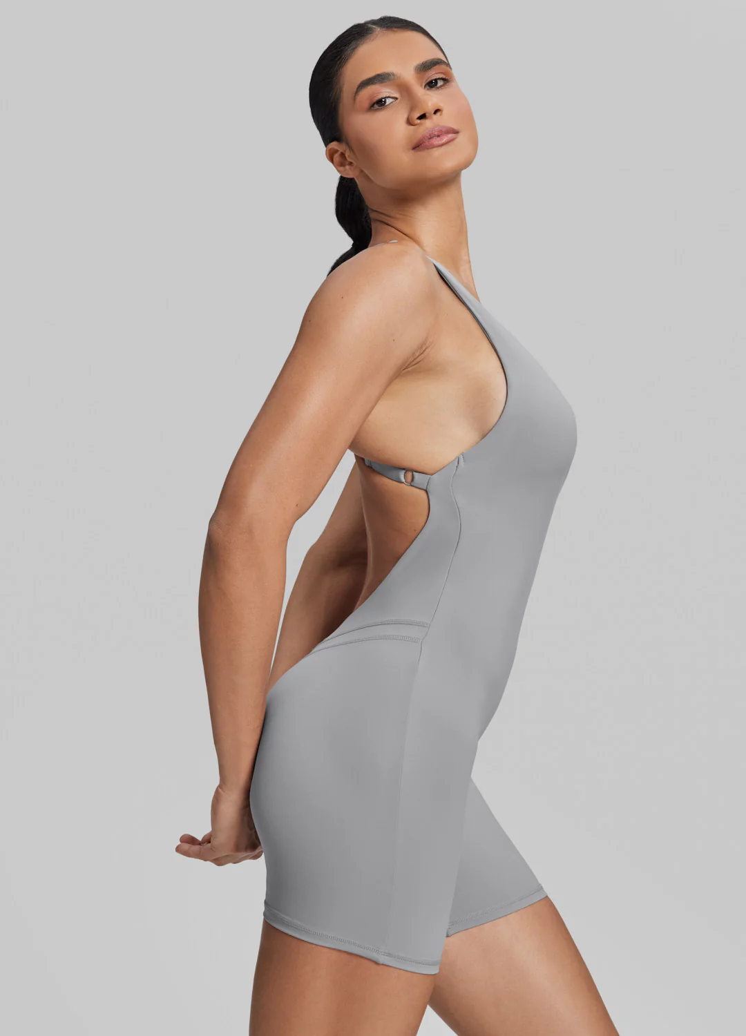 Form-Fitting Shorts Crossback Built-in Bra Sweat-Wicking Bodysuit - Image 2