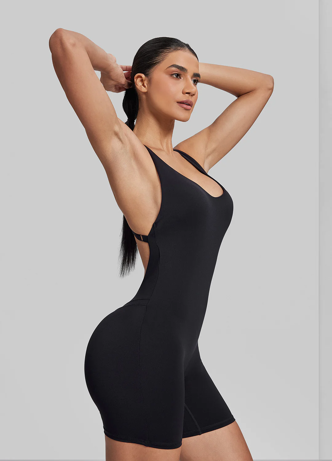 Form-Fitting Shorts Crossback Built-in Bra Sweat-Wicking Bodysuit - Image 2