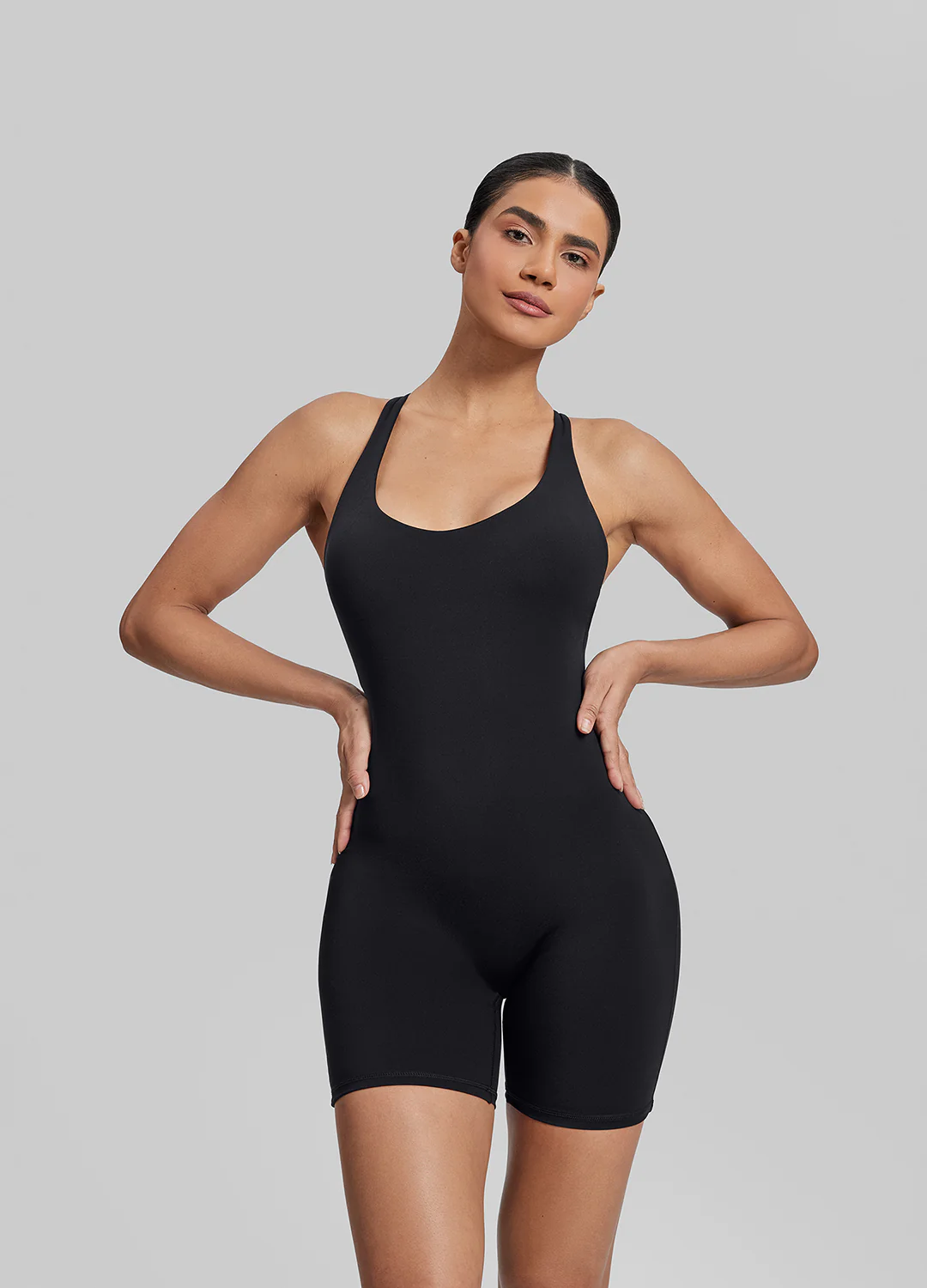 Form-Fitting Shorts Crossback Built-in Bra Sweat-Wicking Bodysuit - Image 6