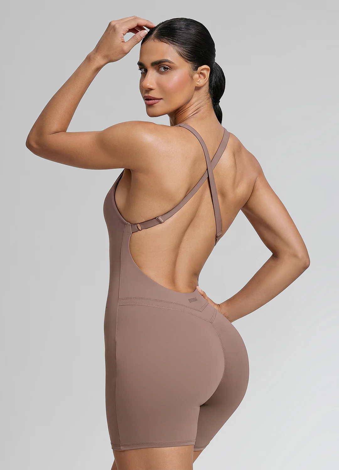 Form-Fitting Shorts Crossback Built-in Bra Sweat-Wicking Bodysuit - Image 2