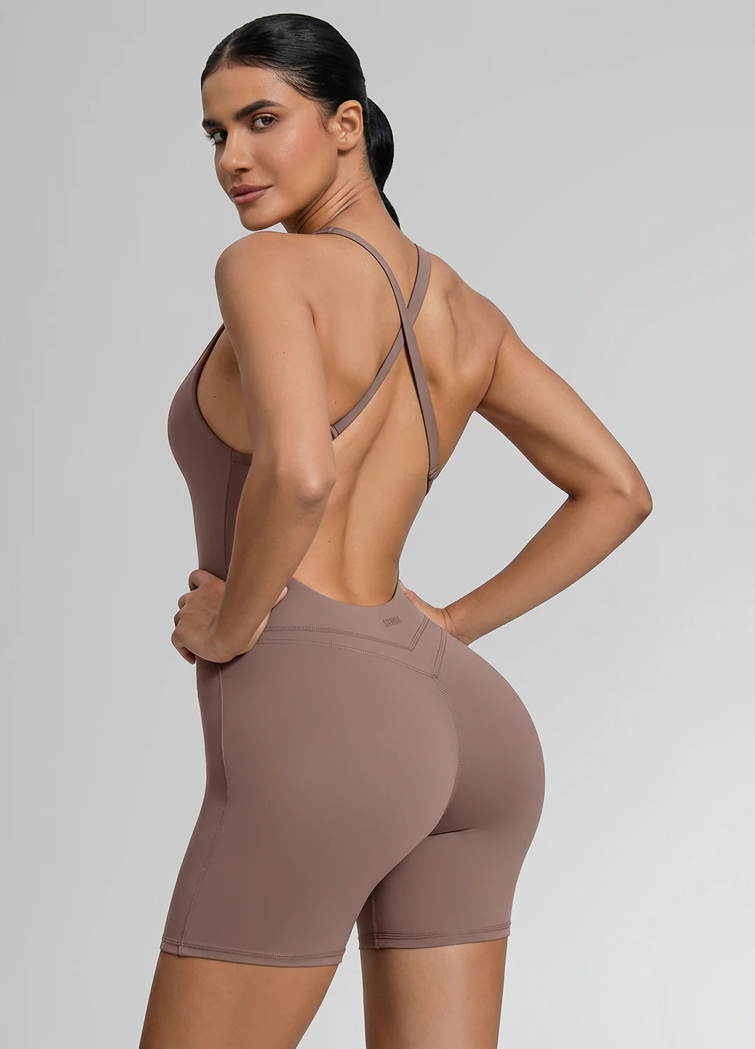 Form-Fitting Shorts Crossback Built-in Bra Sweat-Wicking Bodysuit - Image 3