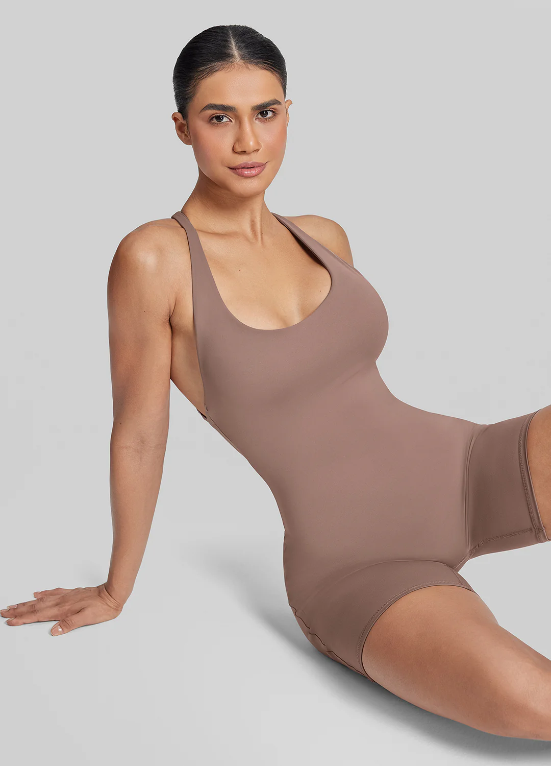 Form-Fitting Shorts Crossback Built-in Bra Sweat-Wicking Bodysuit - Image 6