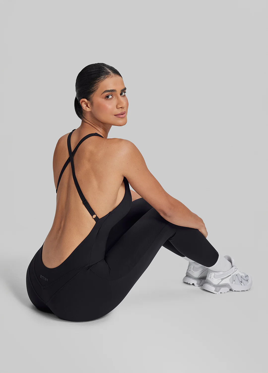 Form-Fitting Full Length Crossback Built-in Bra Sweat-Wicking Bodysuit - Image 6