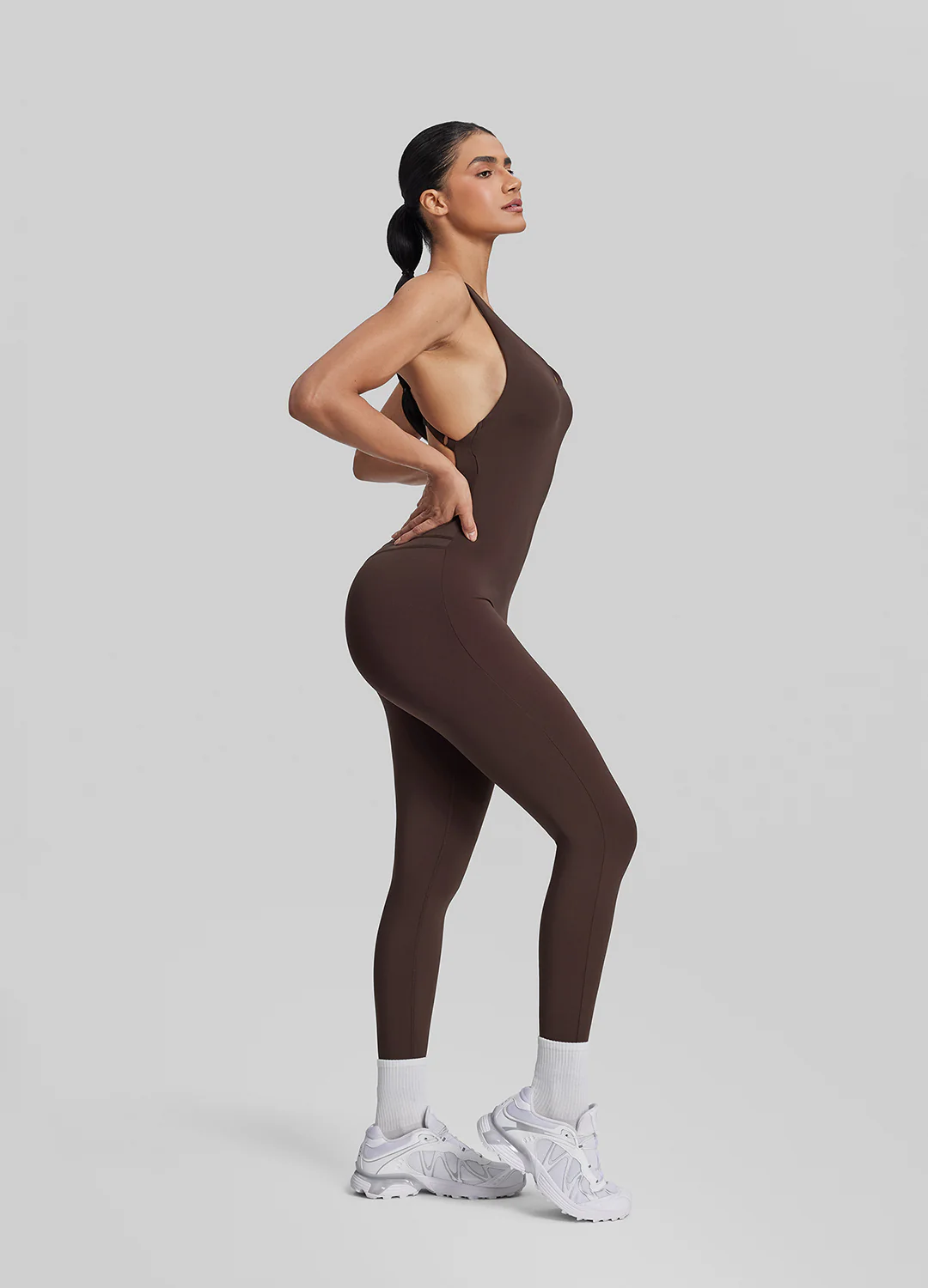 Form-Fitting Full Length Crossback Built-in Bra Sweat-Wicking Bodysuit - Image 2