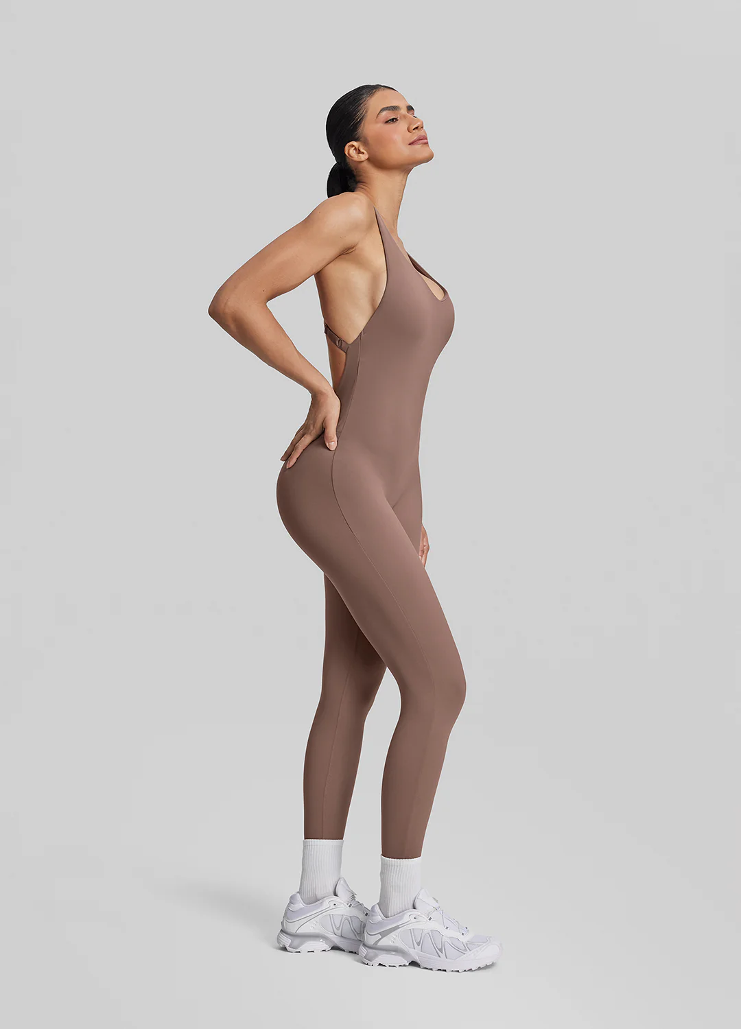 Form-Fitting Full Length Crossback Built-in Bra Sweat-Wicking Bodysuit - Image 2