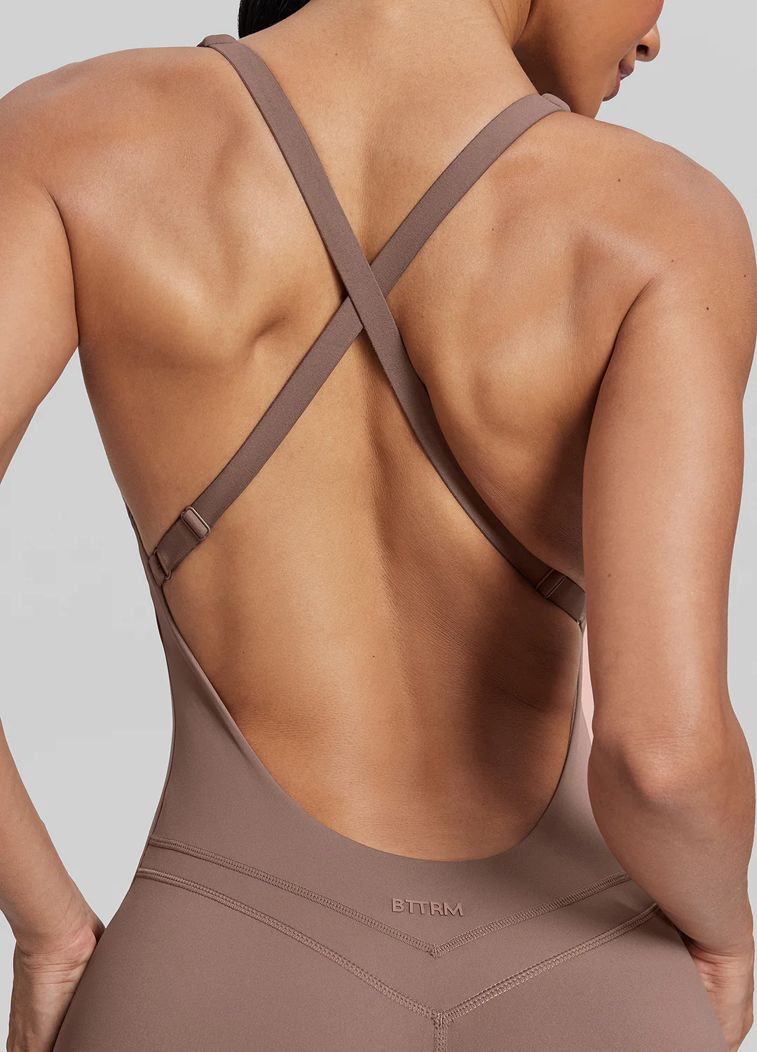 Form-Fitting Full Length Crossback Built-in Bra Sweat-Wicking Bodysuit - Image 4