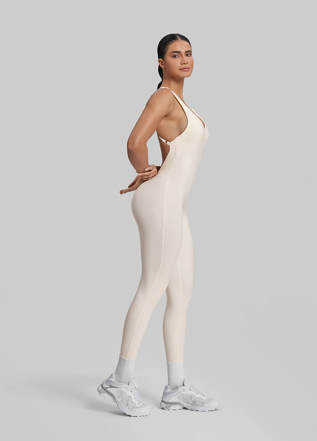 Form-Fitting Full Length Crossback Built-in Bra Sweat-Wicking Bodysuit - Image 2