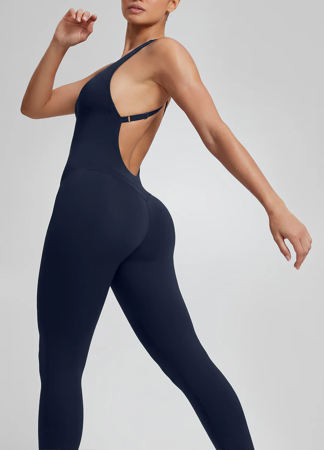 Form-Fitting Full Length Crossback Built-in Bra Sweat-Wicking Bodysuit - Image 4