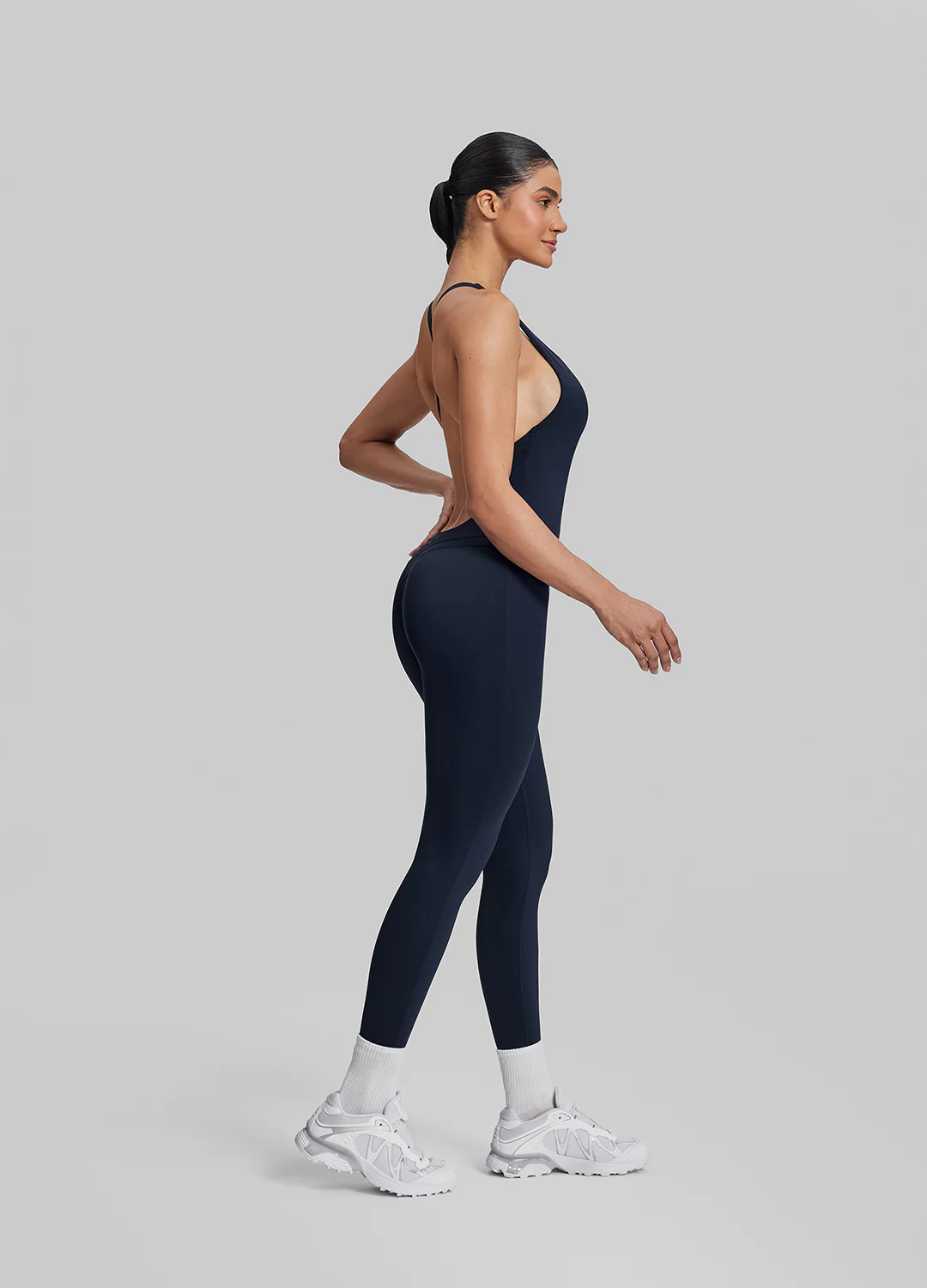 Form-Fitting Full Length Crossback Built-in Bra Sweat-Wicking Bodysuit - Image 6