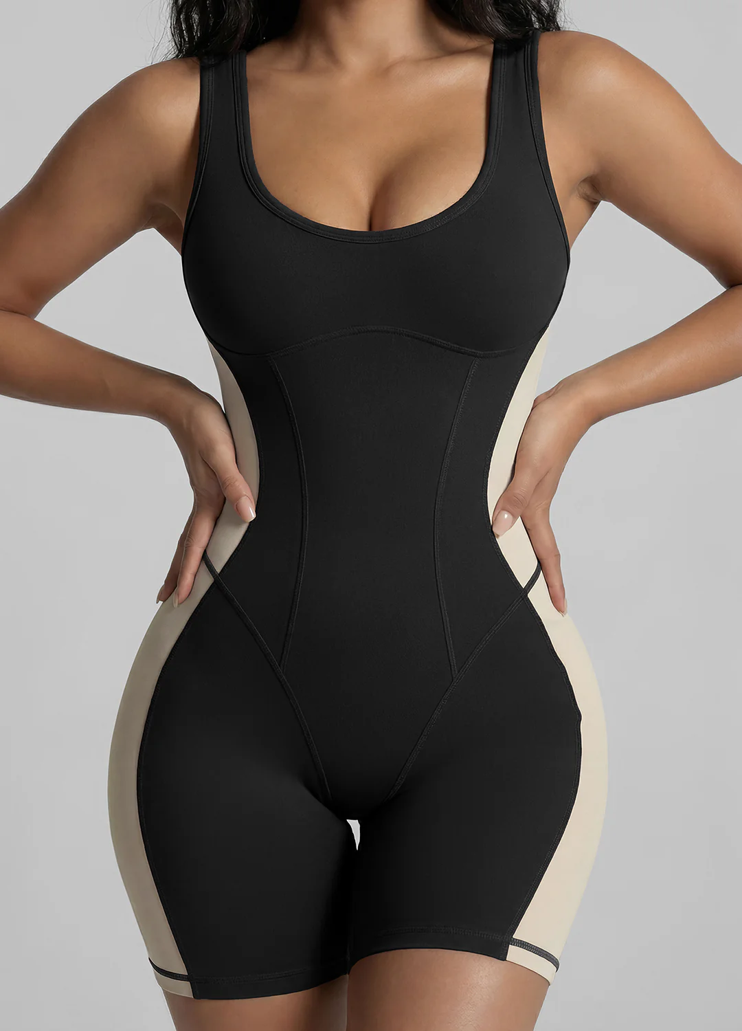 Form-Fitting Open Back Shorts Catsuit - Image 3
