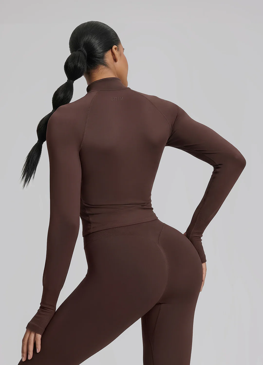 Ultrasculpt Longline Form-Fitting Seamless Thumb Hole Twill Knit Half-Zip Top - Image 3