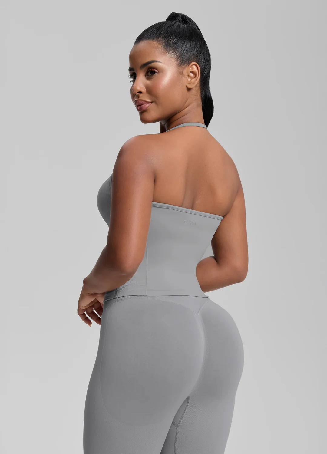 Ultrasculpt Longline Halterneck Form-Fitting Built-in Bra Twill Knit Tank Top - Image 2