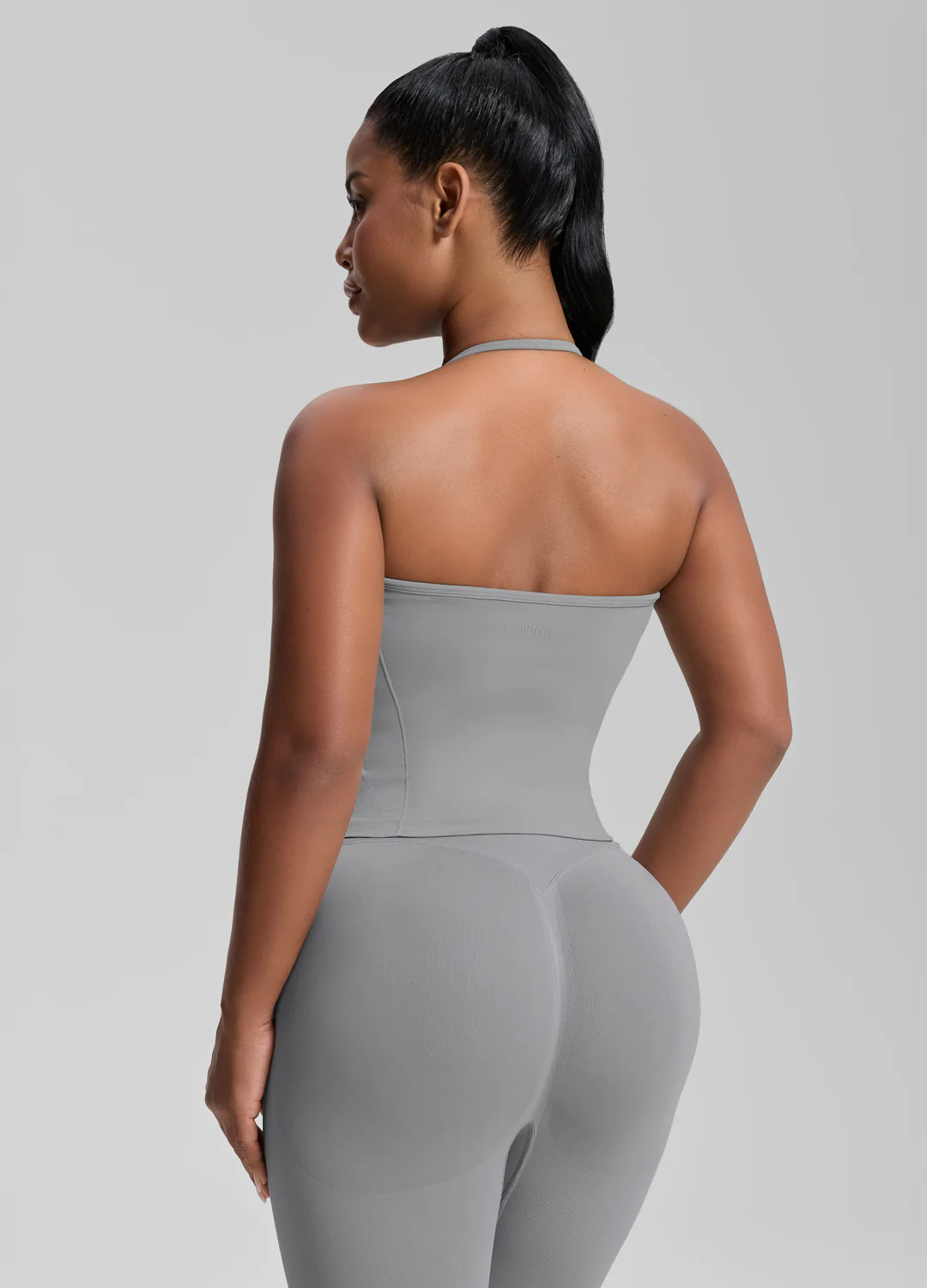 Ultrasculpt Longline Halterneck Form-Fitting Built-in Bra Twill Knit Tank Top - Image 3
