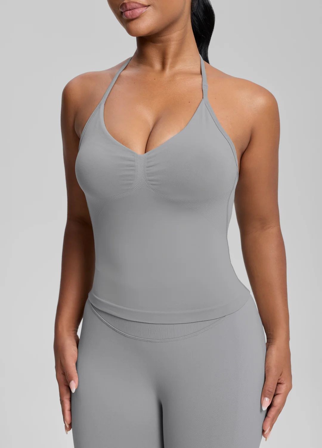 Ultrasculpt Longline Halterneck Form-Fitting Built-in Bra Twill Knit Tank Top - Image 4