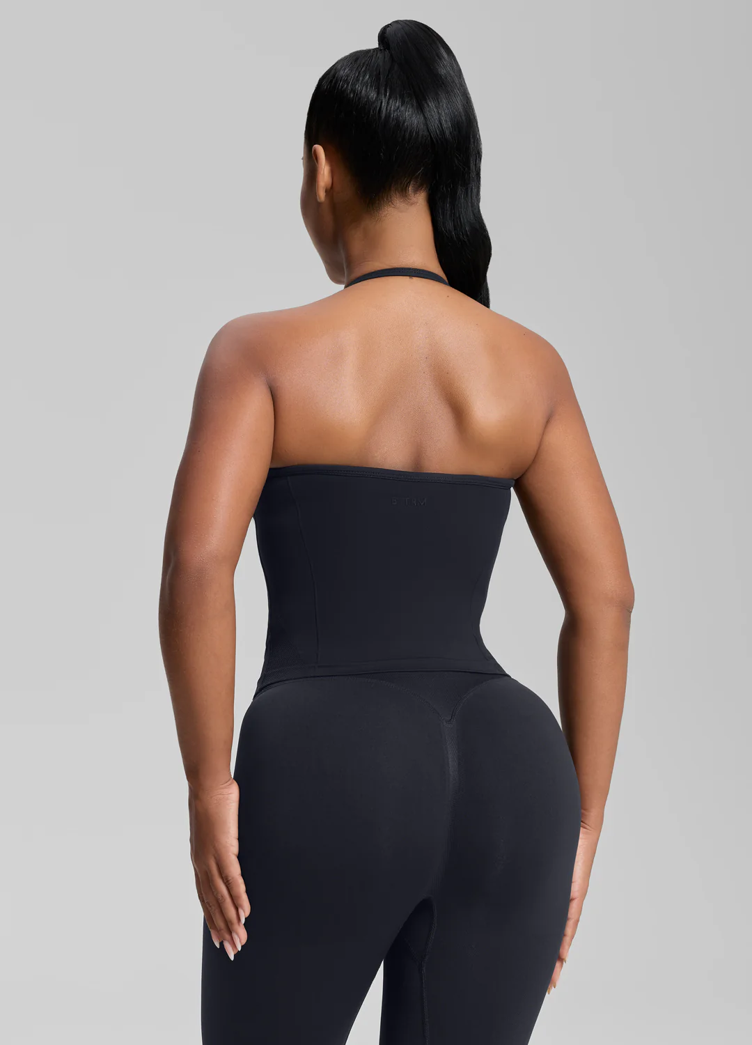 Ultrasculpt Longline Halterneck Form-Fitting Built-in Bra Twill Knit Tank Top - Image 3