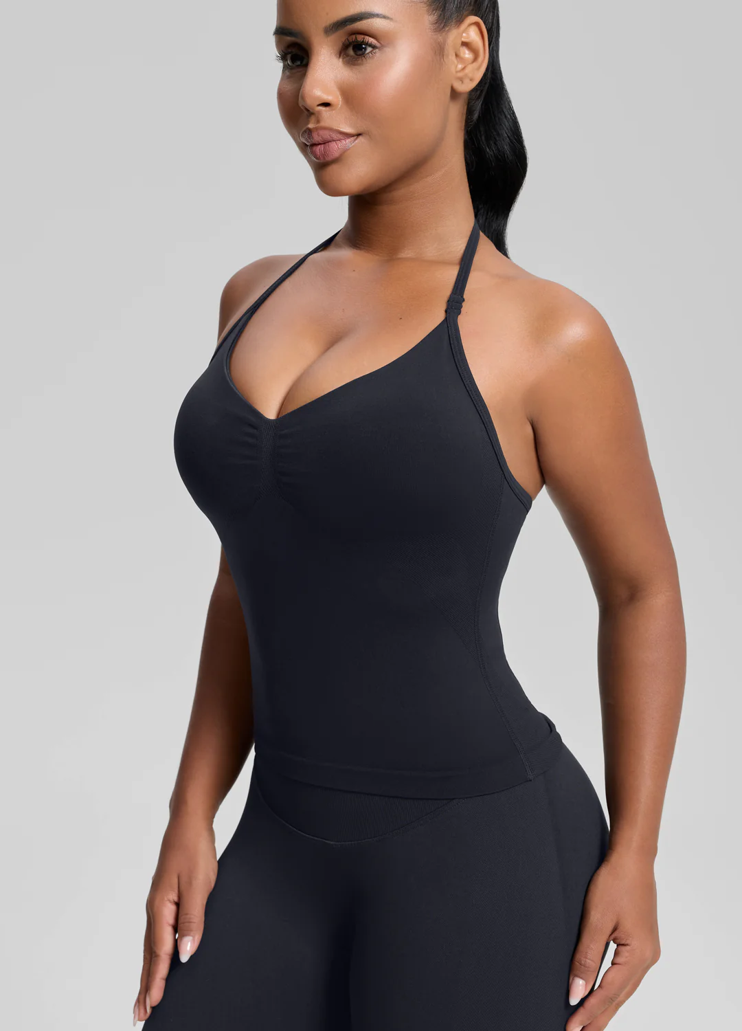 Ultrasculpt Longline Halterneck Form-Fitting Built-in Bra Twill Knit Tank Top - Image 4