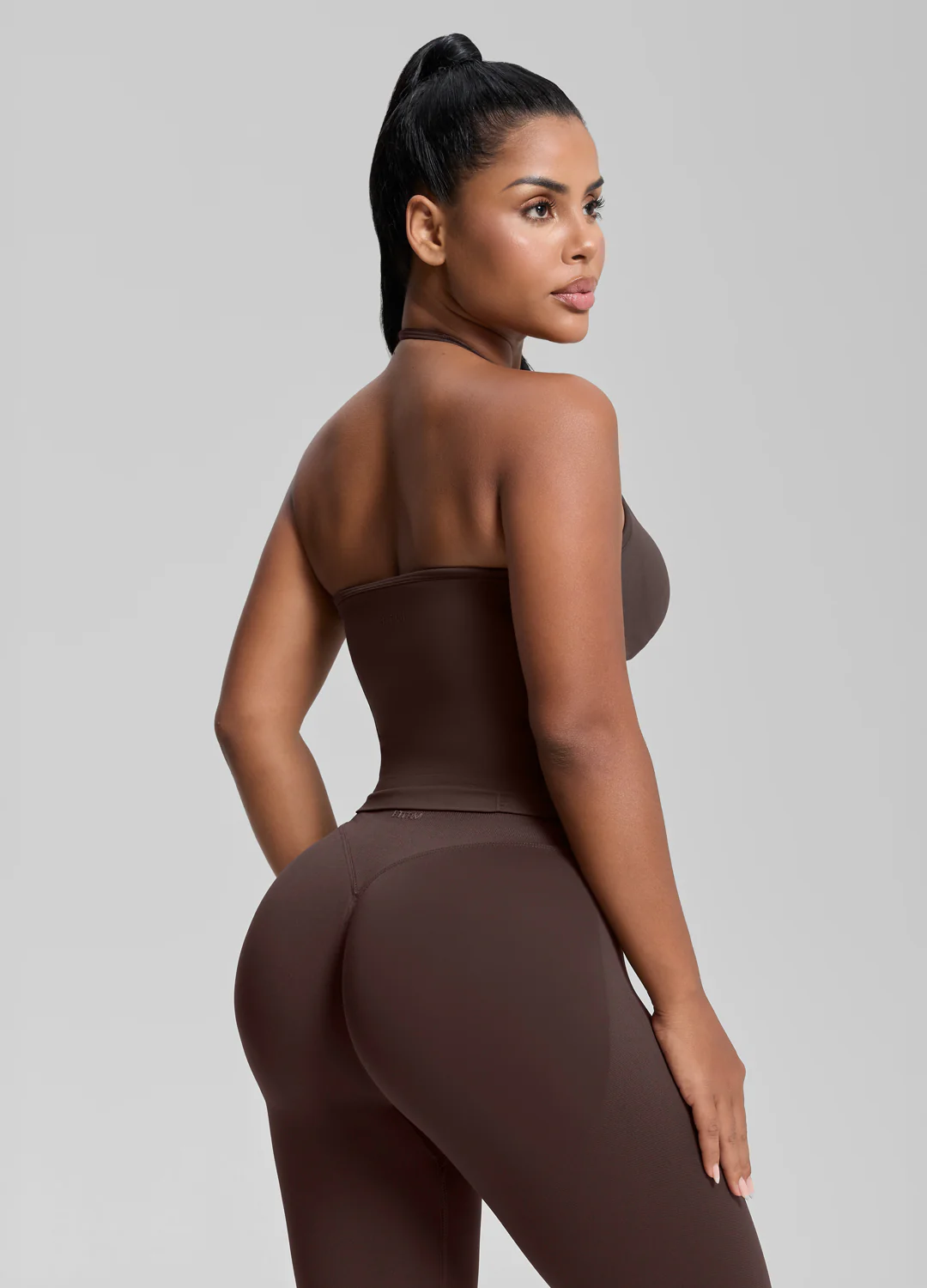 Ultrasculpt Longline Halterneck Form-Fitting Built-in Bra Twill Knit Tank Top - Image 2