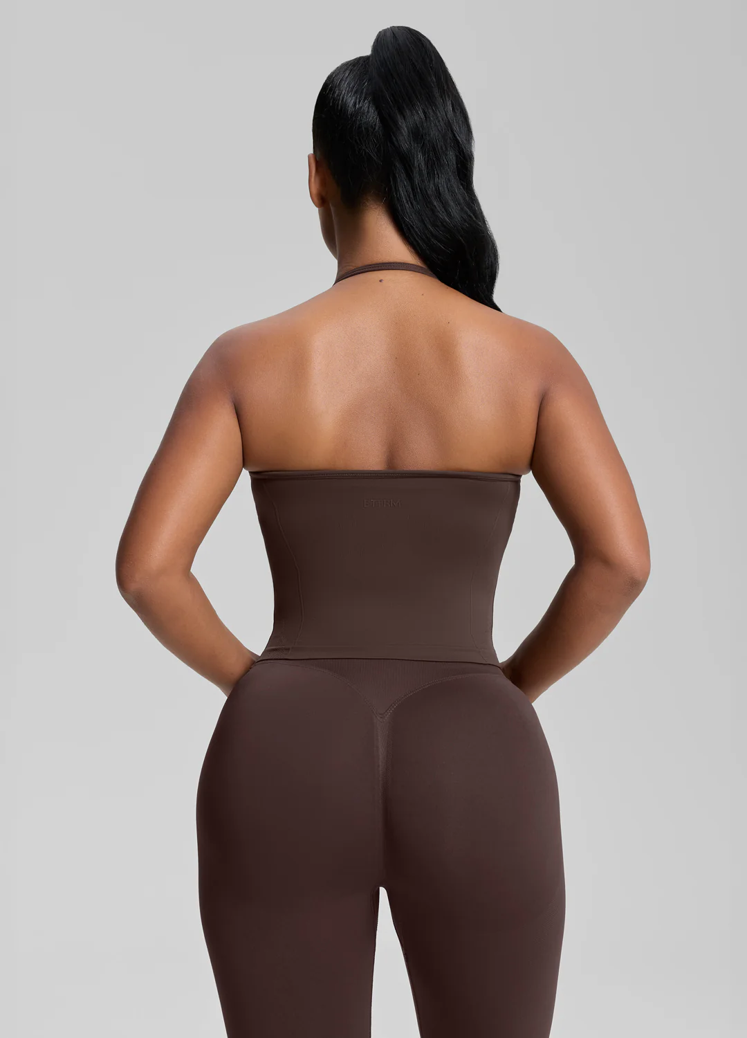 Ultrasculpt Longline Halterneck Form-Fitting Built-in Bra Twill Knit Tank Top - Image 3
