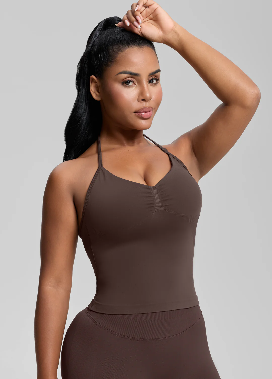 Ultrasculpt Longline Halterneck Form-Fitting Built-in Bra Twill Knit Tank Top - Image 4