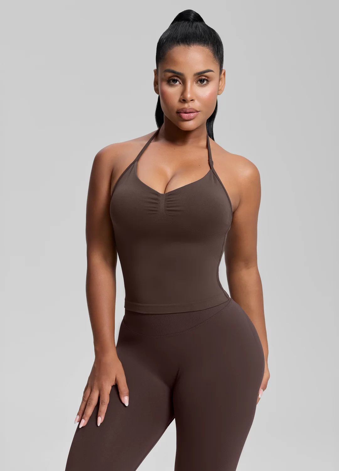 Ultrasculpt Longline Halterneck Form-Fitting Built-in Bra Twill Knit Tank Top - Image 5