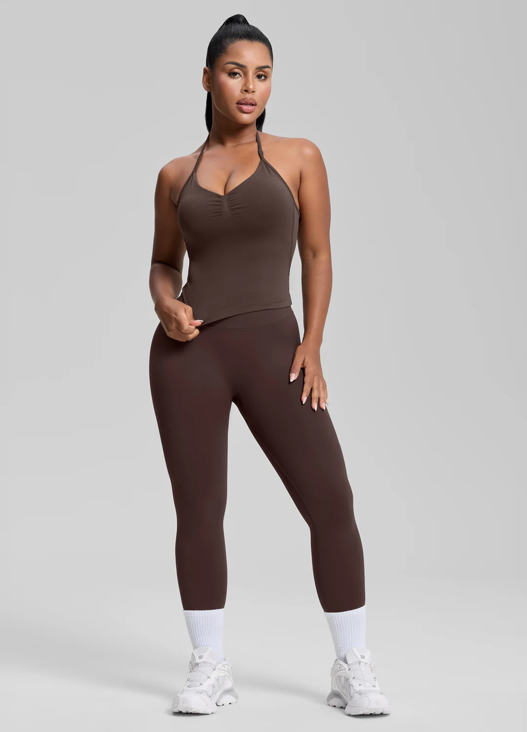 Ultrasculpt Longline Halterneck Form-Fitting Built-in Bra Twill Knit Tank Top - Image 6
