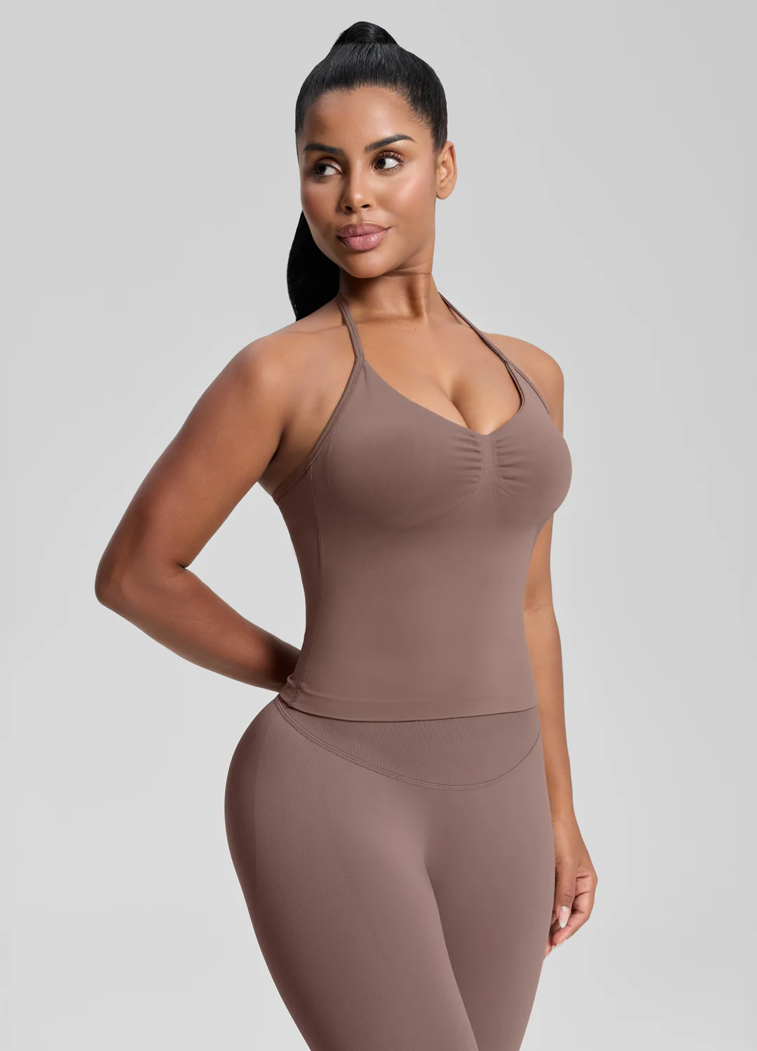 Ultrasculpt Longline Halterneck Form-Fitting Built-in Bra Twill Knit Tank Top - Image 2