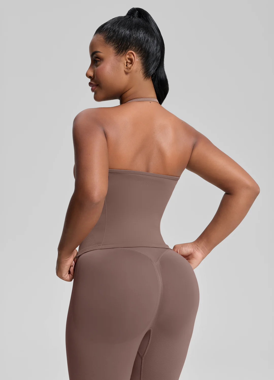 Ultrasculpt Longline Halterneck Form-Fitting Built-in Bra Twill Knit Tank Top - Image 3