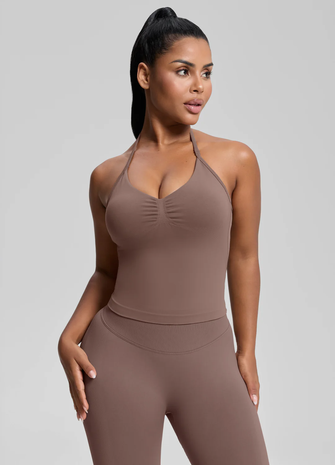 Ultrasculpt Longline Halterneck Form-Fitting Built-in Bra Twill Knit Tank Top - Image 6