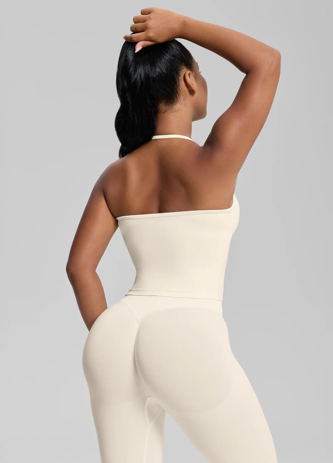Ultrasculpt Longline Halterneck Form-Fitting Built-in Bra Twill Knit Tank Top - Image 3