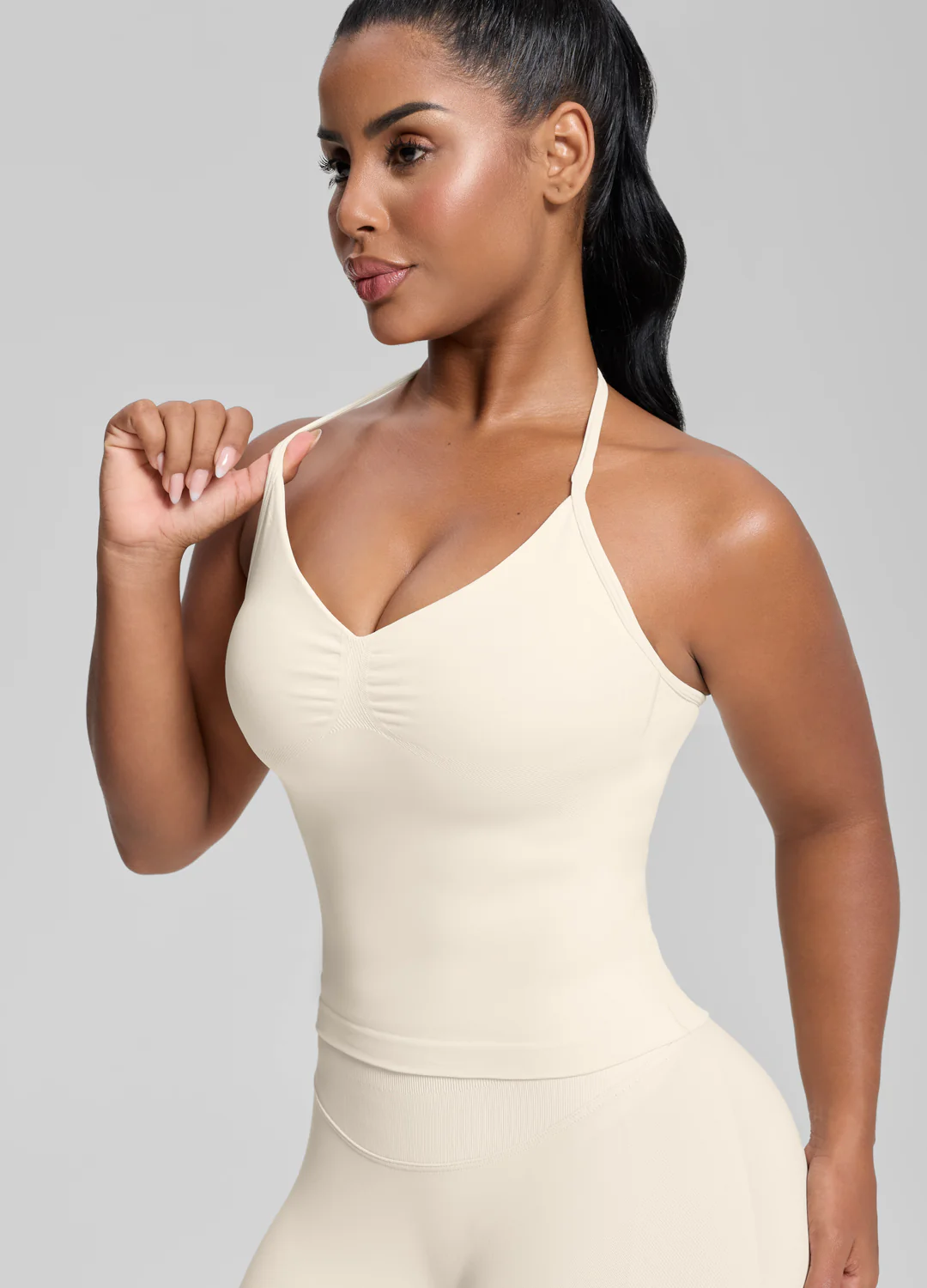 Ultrasculpt Longline Halterneck Form-Fitting Built-in Bra Twill Knit Tank Top - Image 4