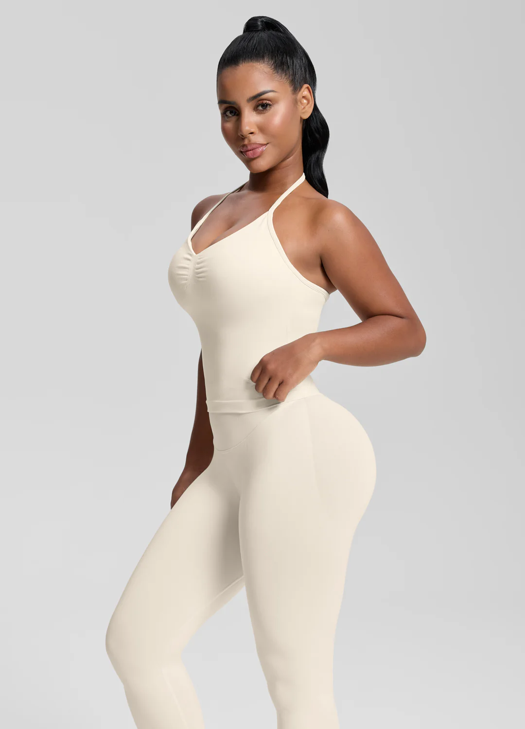 Ultrasculpt Longline Halterneck Form-Fitting Built-in Bra Twill Knit Tank Top - Image 6
