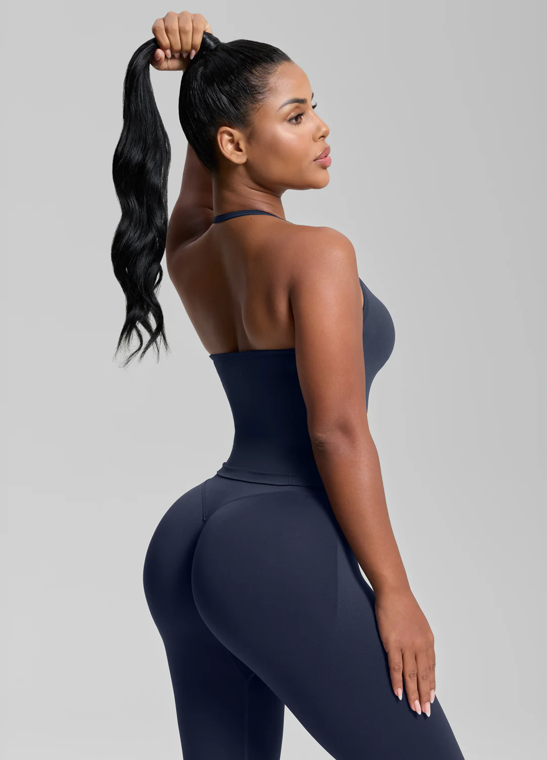 Ultrasculpt Longline Halterneck Form-Fitting Built-in Bra Twill Knit Tank Top - Image 2