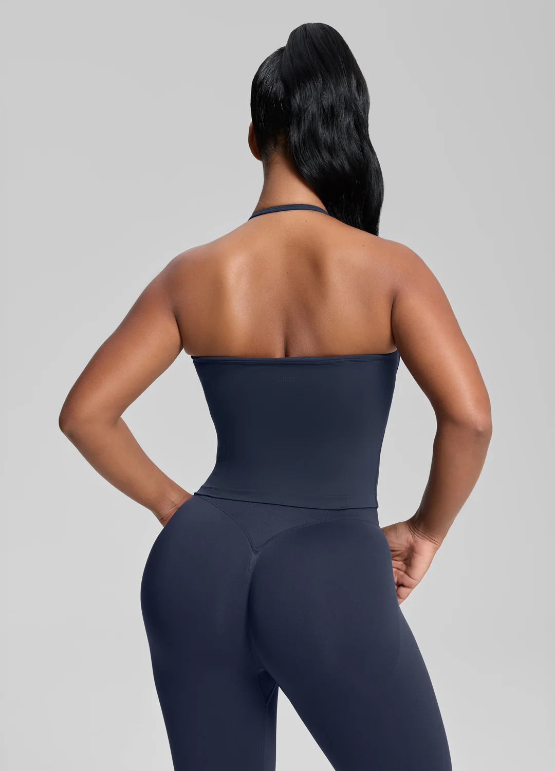 Ultrasculpt Longline Halterneck Form-Fitting Built-in Bra Twill Knit Tank Top - Image 3