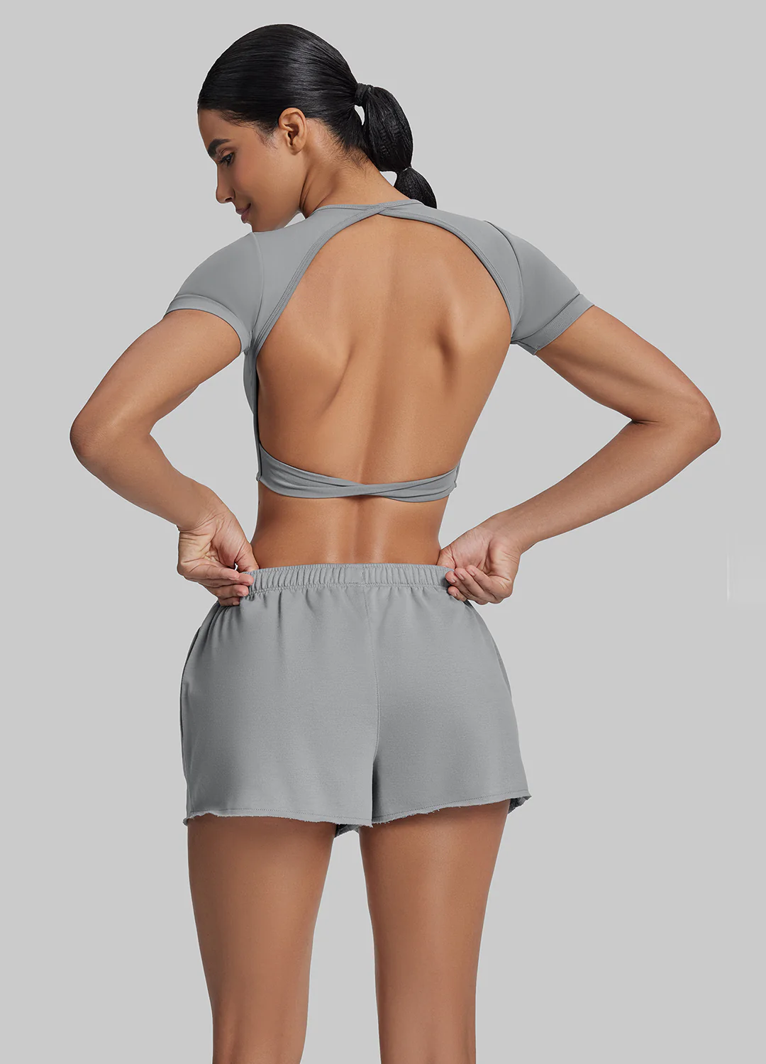 Comfy Mid-Thigh Stretchy Waist French Terry Jersey Shorts - Image 3