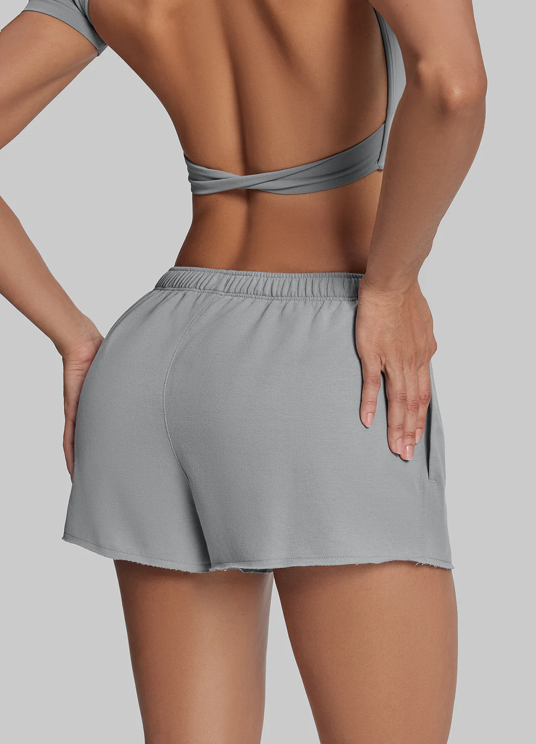 Comfy Mid-Thigh Stretchy Waist French Terry Jersey Shorts - Image 4