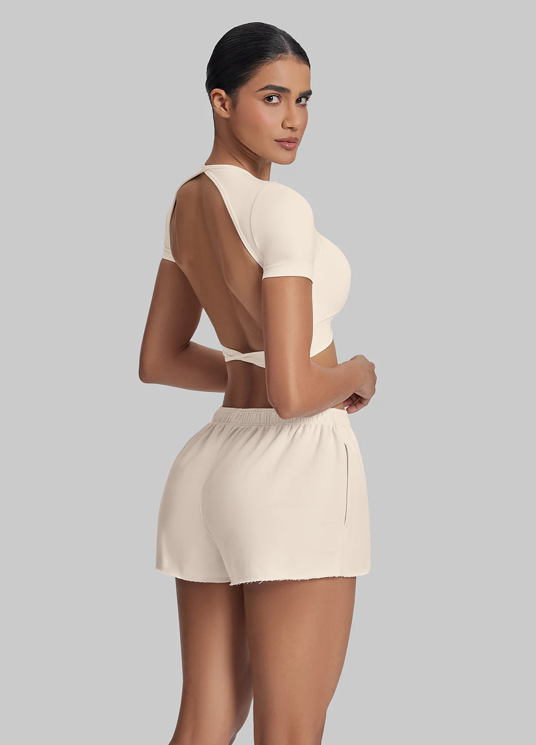 Comfy Mid-Thigh Stretchy Waist French Terry Jersey Shorts - Image 2
