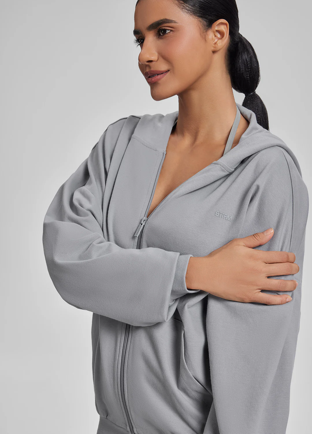 Relaxed Oversized Full Zipper Kangaroo Pockets Soft Hoodie - Image 4