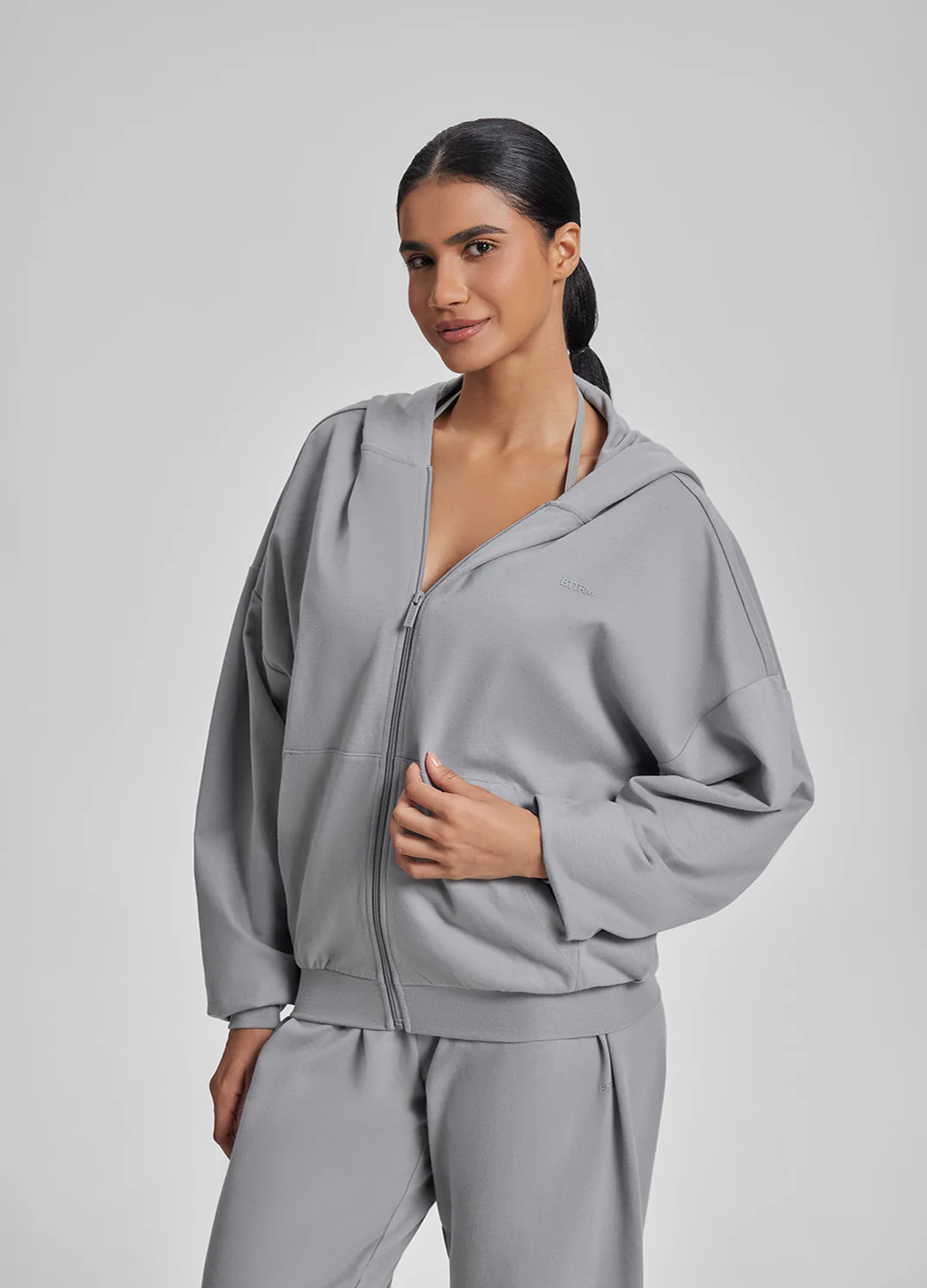 Relaxed Oversized Full Zipper Kangaroo Pockets Soft Hoodie - Image 5