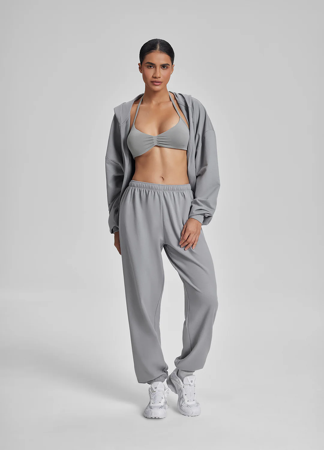 Relaxed Oversized Full Zipper Kangaroo Pockets Soft Hoodie - Image 6