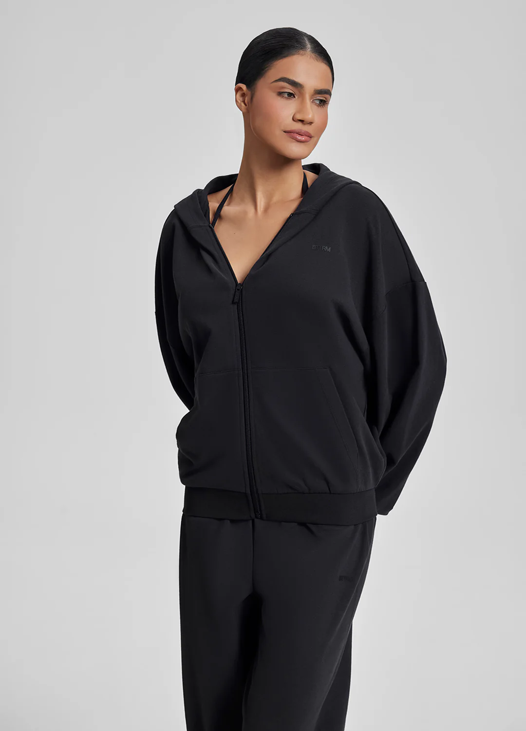 Relaxed Oversized Full Zipper Kangaroo Pockets Soft Hoodie - Image 5