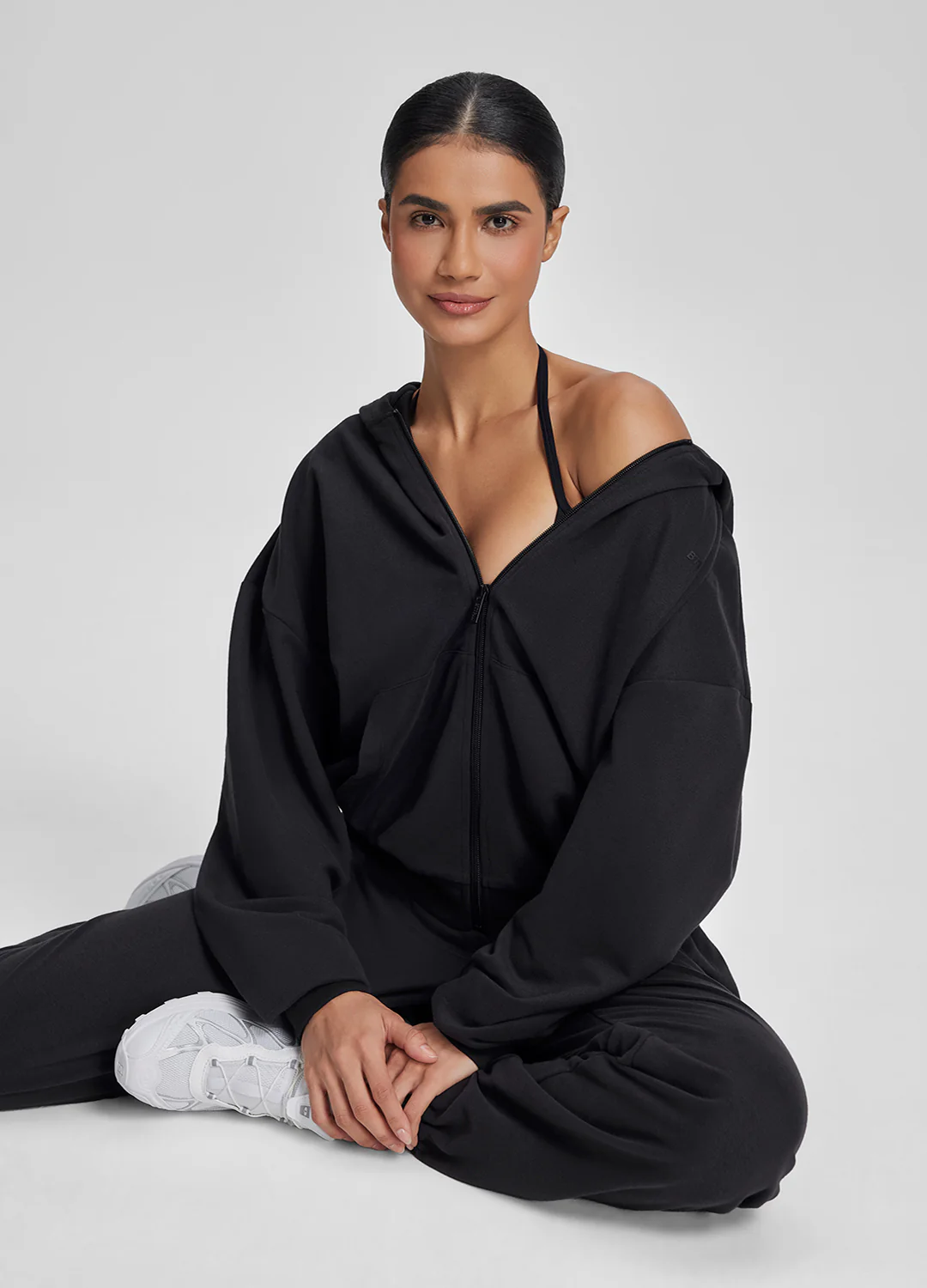 Relaxed Oversized Full Zipper Kangaroo Pockets Soft Hoodie - Image 6