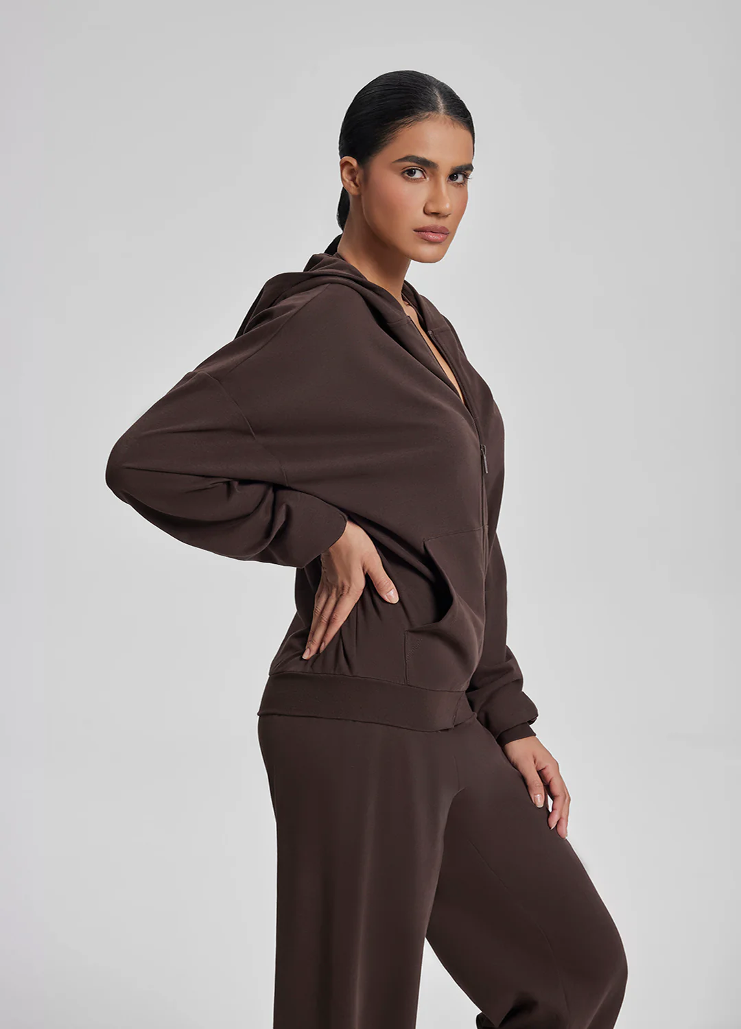 Relaxed Oversized Full Zipper Kangaroo Pockets Soft Hoodie - Image 2