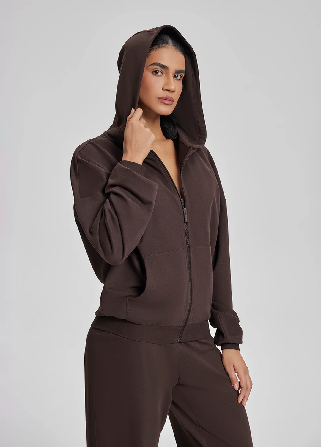 Relaxed Oversized Full Zipper Kangaroo Pockets Soft Hoodie - Image 4