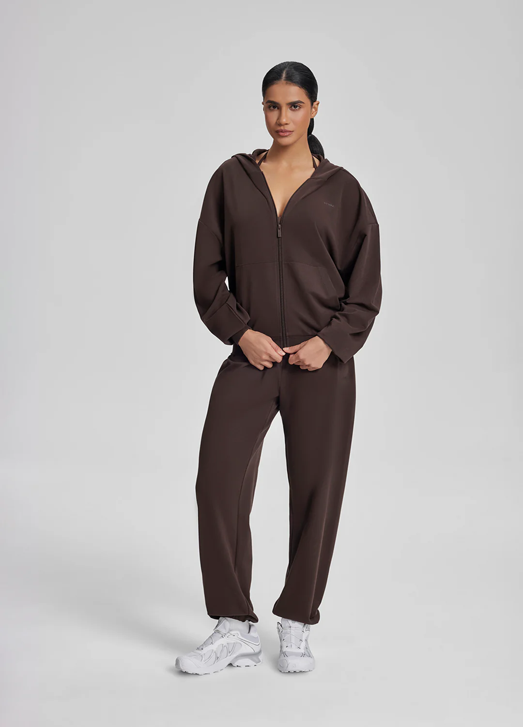 Relaxed Oversized Full Zipper Kangaroo Pockets Soft Hoodie - Image 5